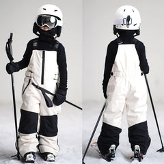 Adjustable Kids' Color Block Ski Pants with Suspenders