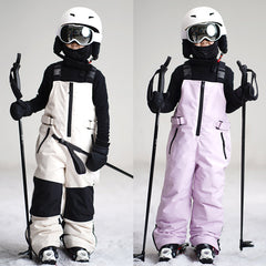 Adjustable Kids' Color Block Ski Pants with Suspenders