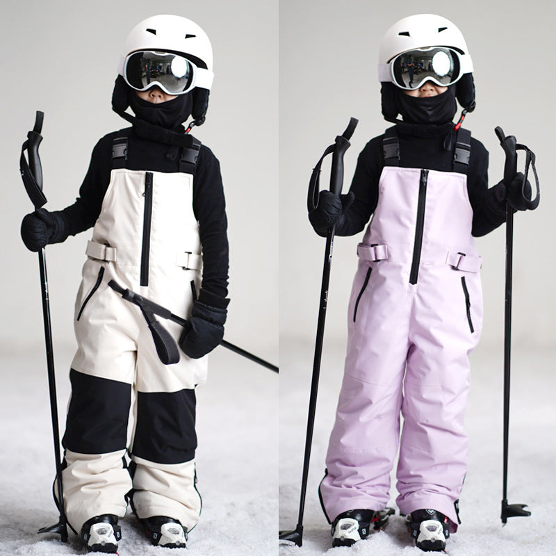Adjustable Kids' Color Block Ski Pants with Suspenders