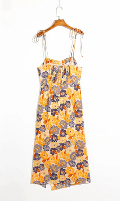 H464 Summer Vintage Floral Dress with Side Slit