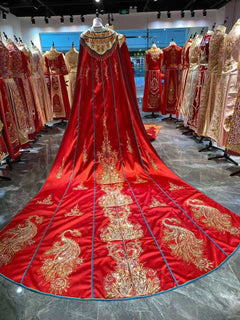 New Style Chinese Bride Wedding Cloak with Train