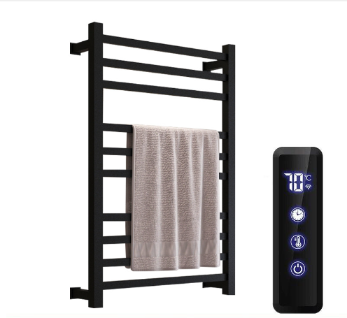 Black Square Tube Heated Towel Rack with Timer (One Set)