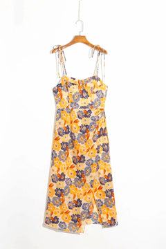 H464 Summer Vintage Floral Dress with Side Slit