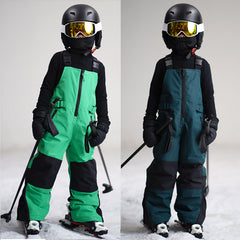 Adjustable Kids' Color Block Ski Pants with Suspenders