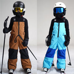 Adjustable Kids' Color Block Ski Pants with Suspenders