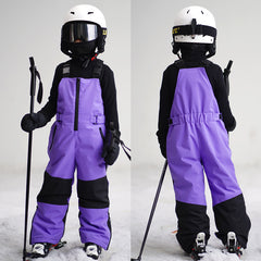 Adjustable Kids' Color Block Ski Pants with Suspenders