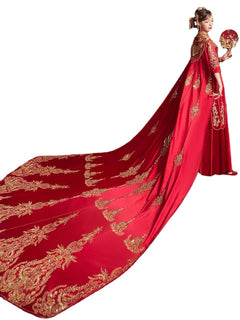 New Style Chinese Bride Wedding Cloak with Train