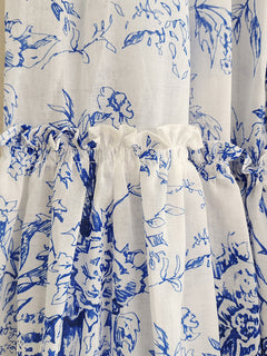 Elegant Women's Blue Floral Cotton Ruffle Skirt