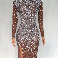 Rhinestone Tassel Mesh Elastic Latin Dance Skirt