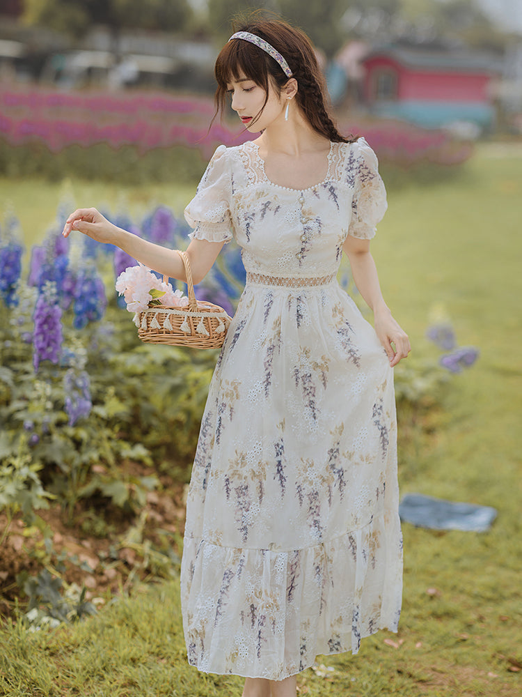 French Square Neck Puff Sleeve First Love Dress
