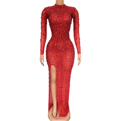 Rhinestone Tassel Mesh Elastic Latin Dance Skirt