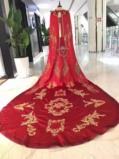 New Style Chinese Bride Wedding Cloak with Train